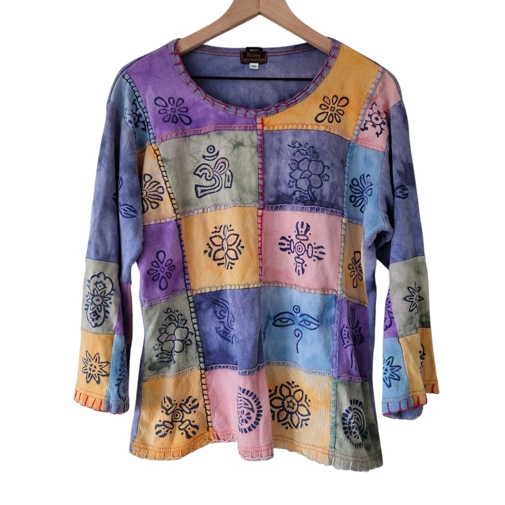 Rising International Multicolor Cotton Patchwork 3/4 Sleeve Shirt
